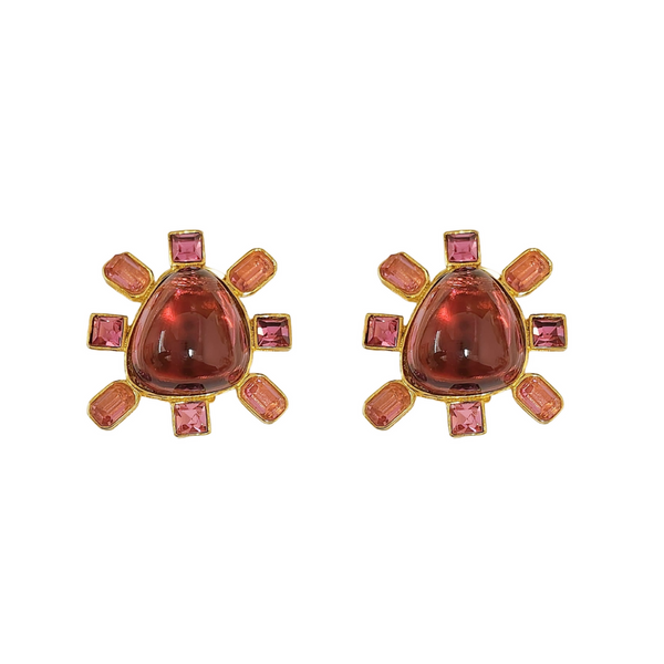 kenneth jay lane Pink and Rose Cabochon Center Clip Earring