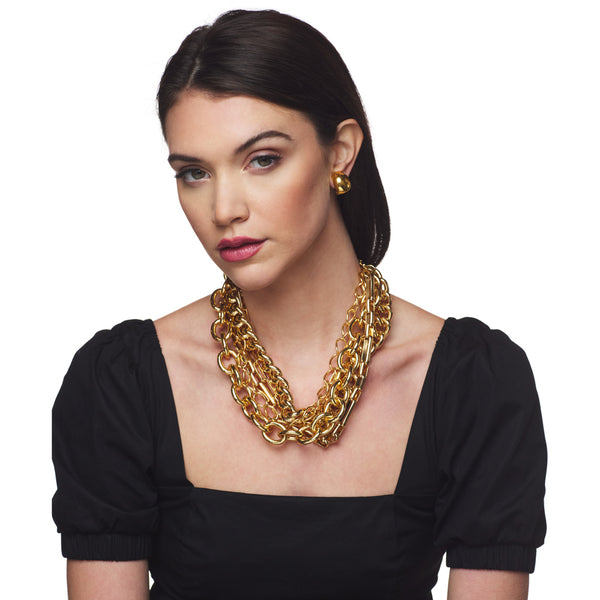 Kenneth Jay Lane Polished Gold 5 Row Chain Link Necklace