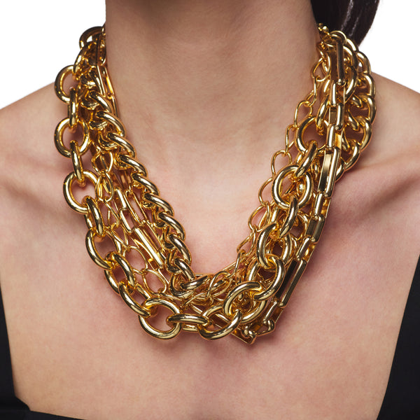 kenneth jay lane Polished Gold 5 Row Chain Link Necklace