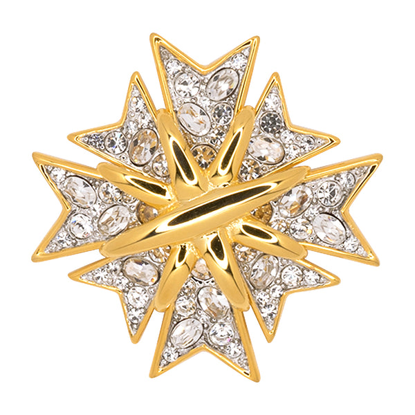 kenneth jay lane Polished Gold And Crystal Maltese Cross Pin