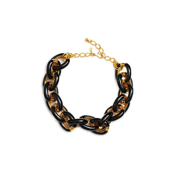 kenneth jay lane Polished Gold & Black Enamel Link Necklace