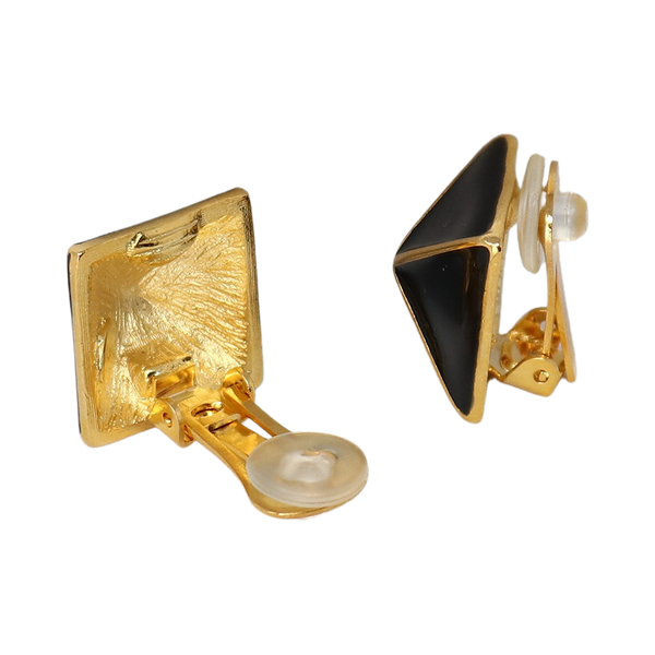 Kenneth Jay Lane Polished Gold Black Pyramid Earring