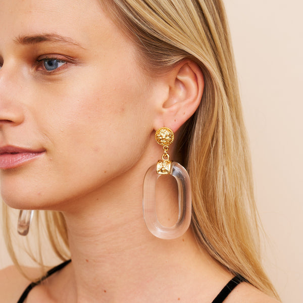 Kenneth Jay Lane Polished Gold & Clear Resin Drop Earrings