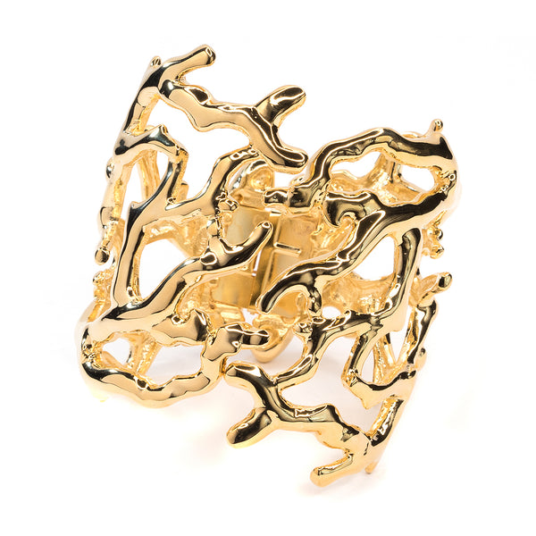 kenneth jay lane Polished Gold Coral Branch Hinged Cuff