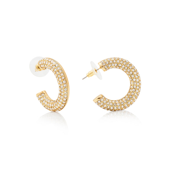 kenneth jay lane Polished Gold & Crystal Hoop Post Earring