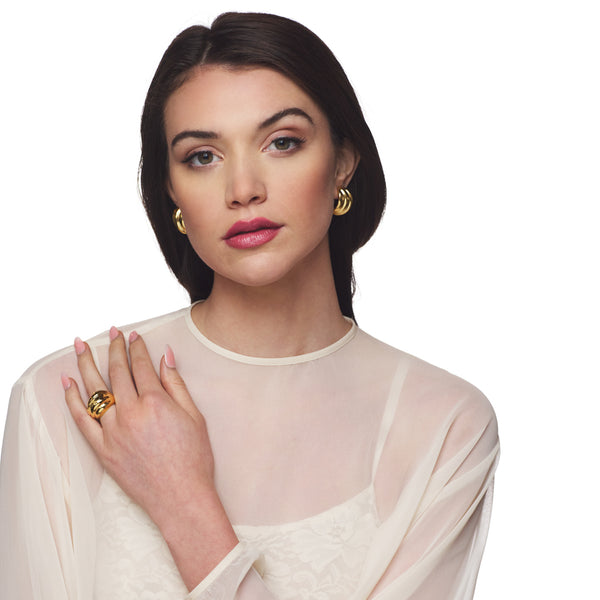 Kenneth Jay Lane Polished Gold Domed Ribbed Clip Earring