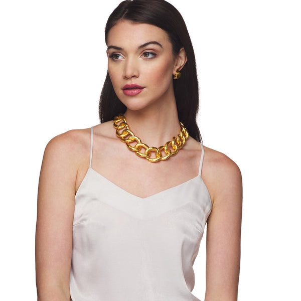 Kenneth Jay Lane Polished Gold Hammered Link Necklace