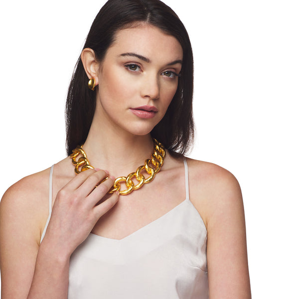 kenneth jay lane Polished Gold Hammered Link Necklace