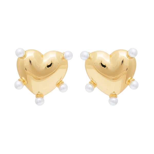 kenneth jay lane Polished Gold Heart & Pearl Post Earrings