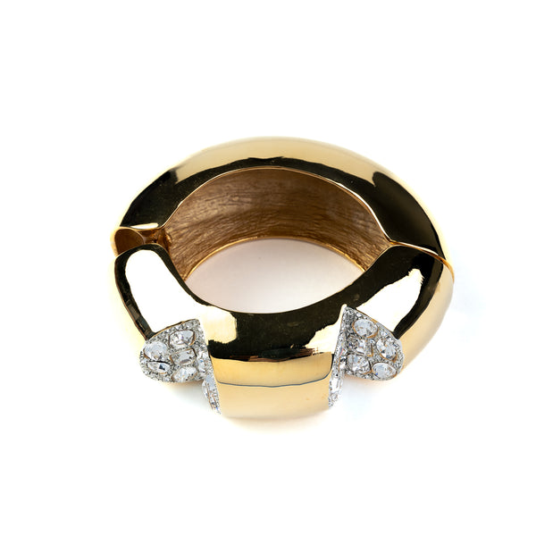 Kenneth Jay Lane Polished Gold Hinged Bracelet With Crystal Wedges