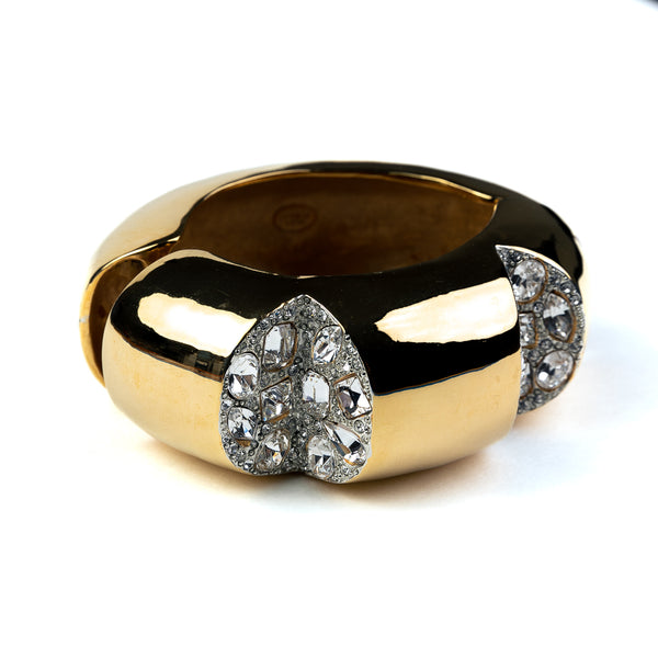 Kenneth Jay Lane Polished Gold Hinged Bracelet With Crystal Wedges