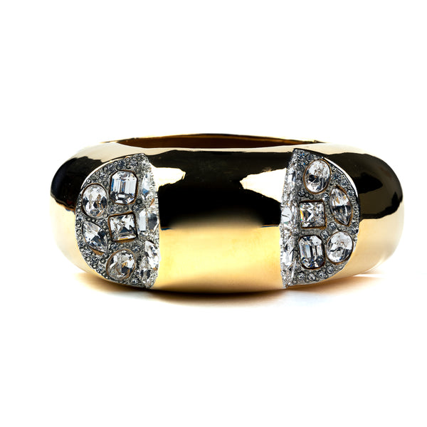kenneth jay lane Polished Gold Hinged Bracelet with Crystal Wedges