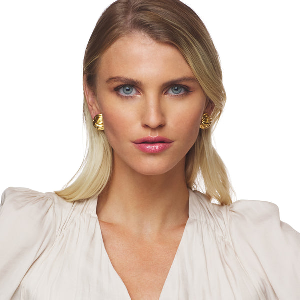 Kenneth Jay Lane Polished Gold Ribbed Clip-On Earrings