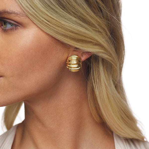 kenneth jay lane Polished Gold Ribbed Clip-On Earrings