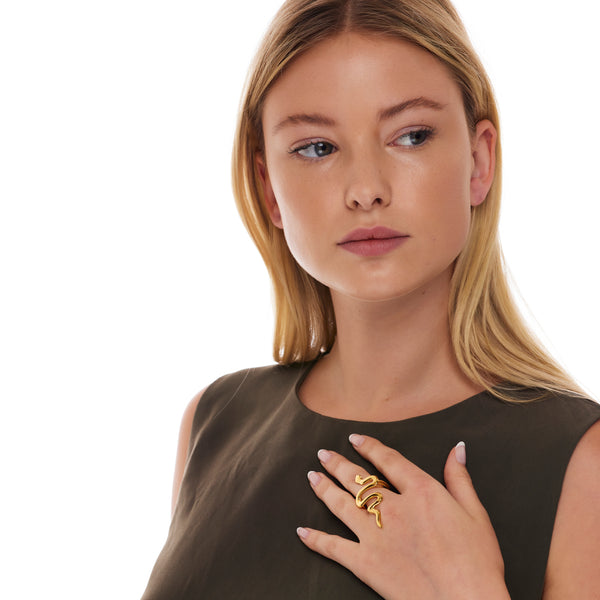 Kenneth Jay Lane Polished Gold Serpentine Snake Ring