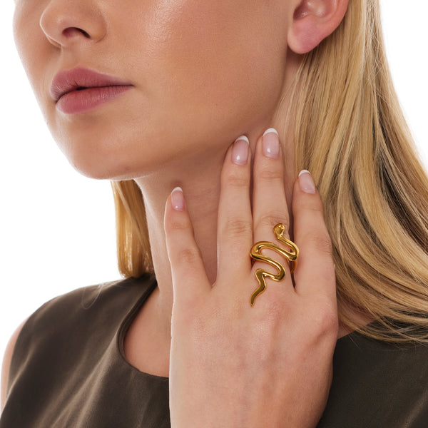 kenneth jay lane Polished Gold Serpentine Snake Ring