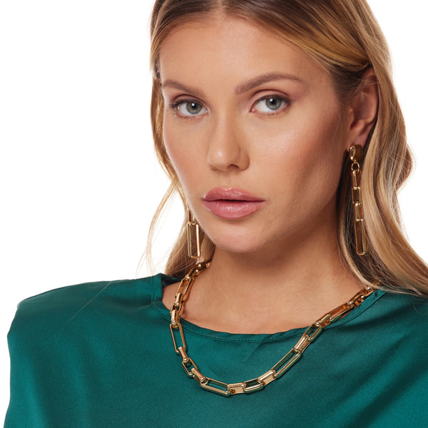 Kenneth Jay Lane Polished Gold Square Link Necklace