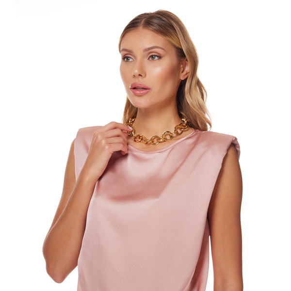 Kenneth Jay Lane Polished Gold Textured Circle Link Toggle Necklace