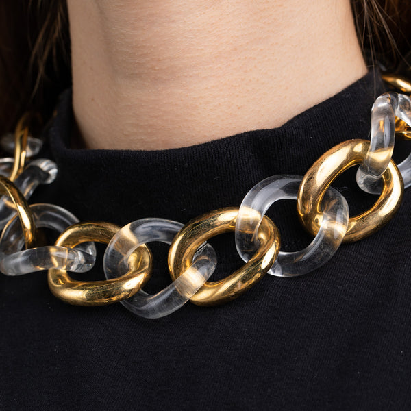 kenneth jay lane Polished Gold with Resin Clear Links Necklace