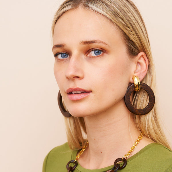 Kenneth Jay Lane Polished Gold & Wood Doorknocker Earrings