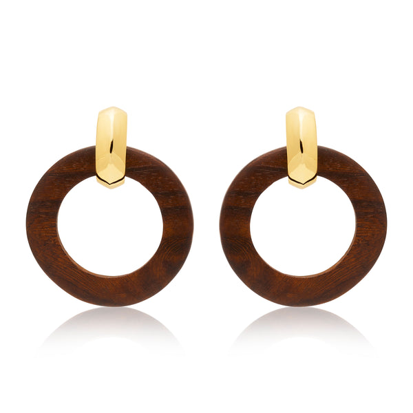 kenneth jay lane Polished Gold & Wood Doorknocker Earrings