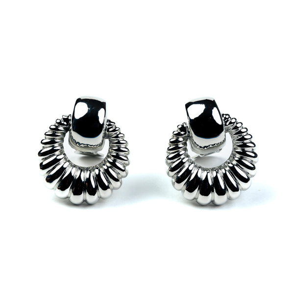 kenneth jay lane Polished Silver Ribbed Door Knocker Clip Earrings