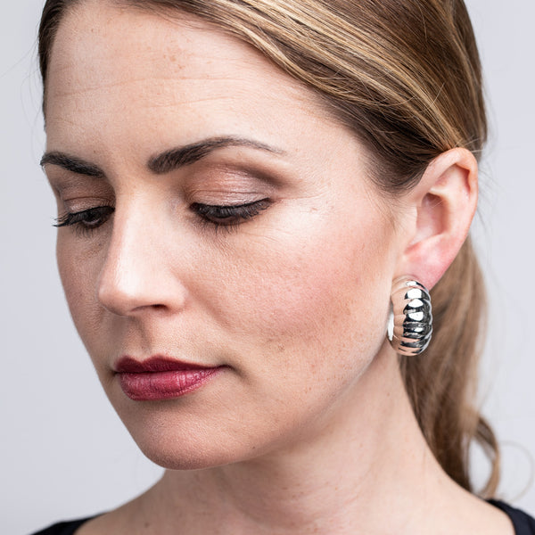 Kenneth Jay Lane Polished Silver Shrimp Hoop Clip Earrings