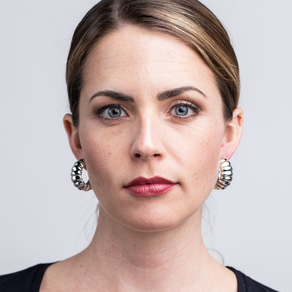 Kenneth Jay Lane Polished Silver Shrimp Hoop Clip Earrings