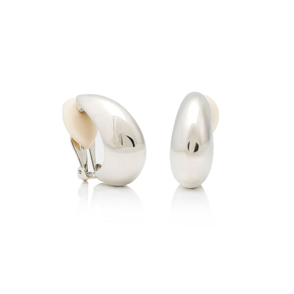 kenneth jay lane Polished Silver Tapered Half Hoop Clip Earring