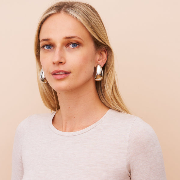 Kenneth Jay Lane Polished Silver Tapered Hoop Clip Earrings