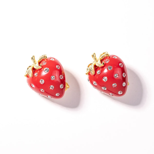Kenneth Jay Lane Red And Crystal Strawberry Clip Earring