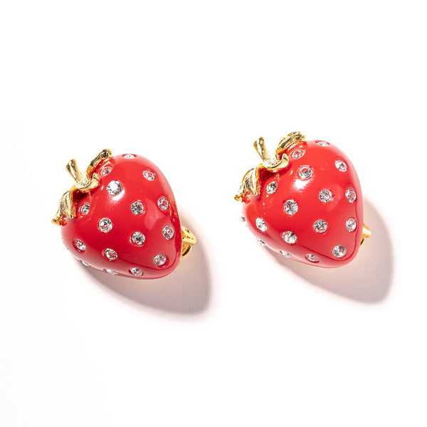 kenneth jay lane Red and Crystal Strawberry Clip Earring