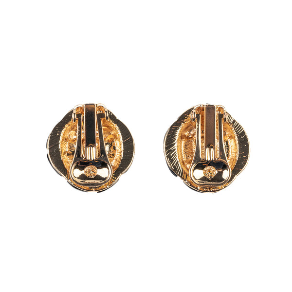 Kenneth Jay Lane Rhinestone And Black Button Clip Earring