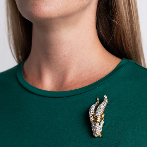 kenneth jay lane Rhinestone and Emerald Capricorn Pin