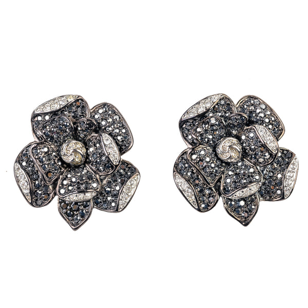 Kenneth Jay Lane Rhinestone And Hematite Flower Clip Earring