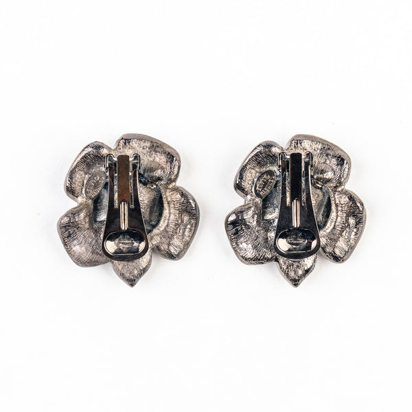 Kenneth Jay Lane Rhinestone And Hematite Flower Clip Earring