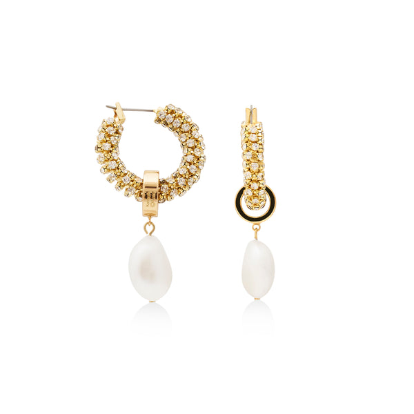 kenneth jay lane Rhinestone and Pearl Drop Pierced Earring