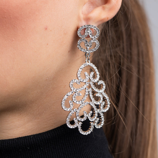 kenneth jay lane Rhodium and Crystal Pave Filigree Earrings
