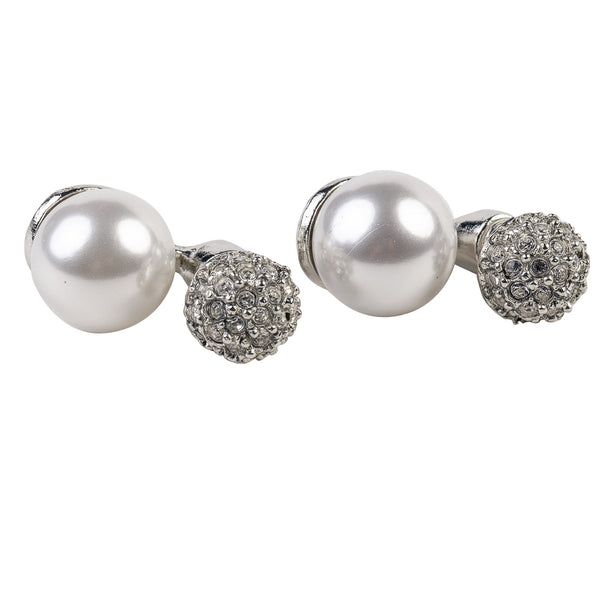 Kenneth Jay Lane Rhodium And Rhinestone Pearl Pierced Earring