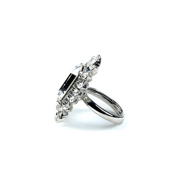 Kenneth Jay Lane Rhodium And Rhinestone Ring With Crystal Center