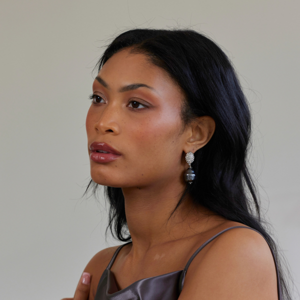 Kenneth Jay Lane Rhodium Grey Baroque Pearl Drop Post Earring