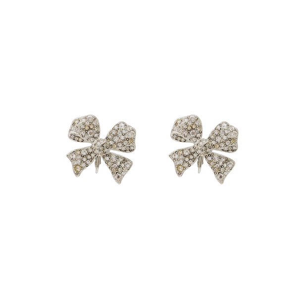 kenneth jay lane Rhodium & Rhinestone Bow Clip Earring