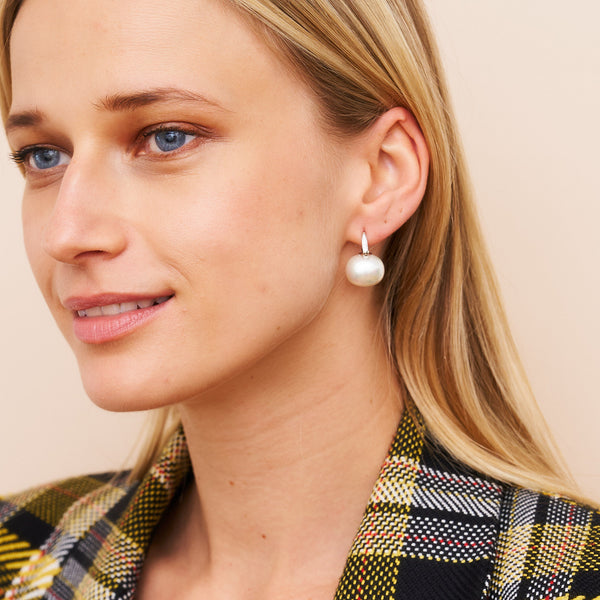 Kenneth Jay Lane Rhodium & Rhinestone Pierced Pearl Drop Earring