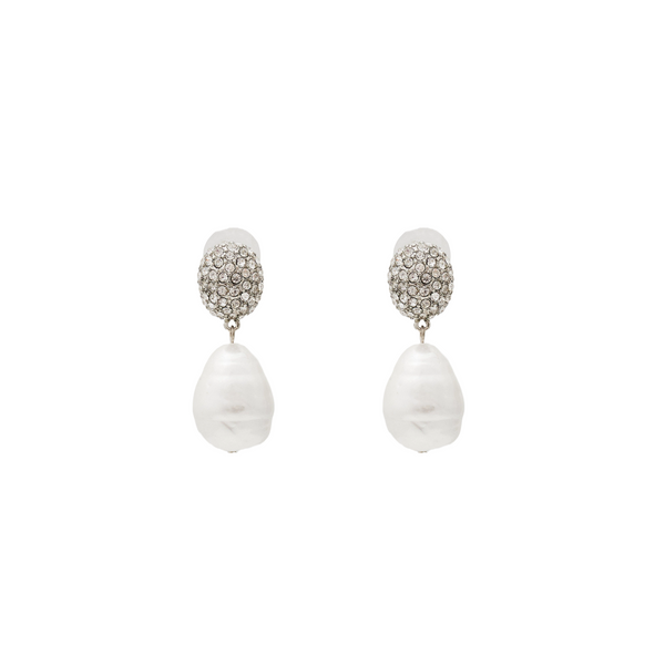 kenneth jay lane Rhodium White Baroque Pearl Drop Post Earring