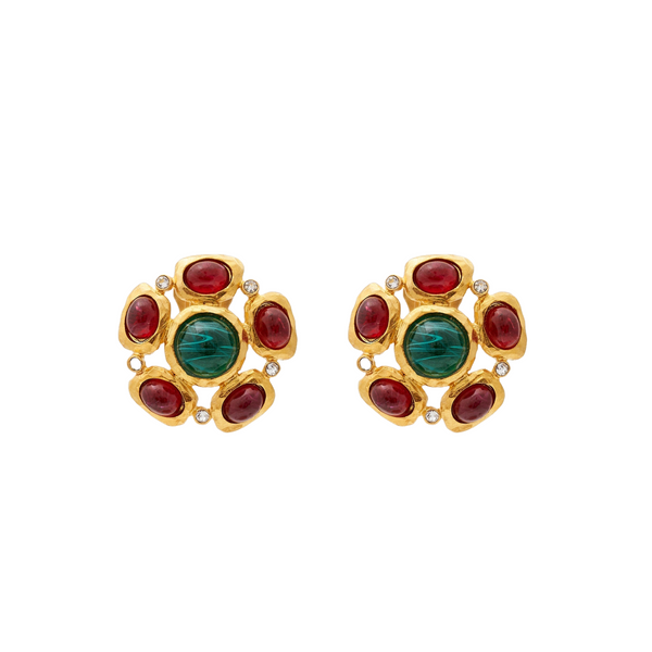 kenneth jay lane Ruby and Emerald Cabochon Clip Earrings