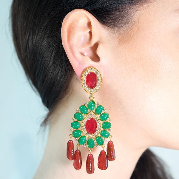 Kenneth Jay Lane Ruby And Emerald Drop Clip Earrings
