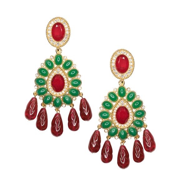 kenneth jay lane Ruby And Emerald Drop Clip Earrings