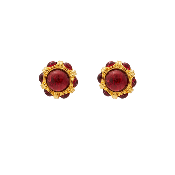 kenneth jay lane Ruby Cabochon Button Clip Earrings