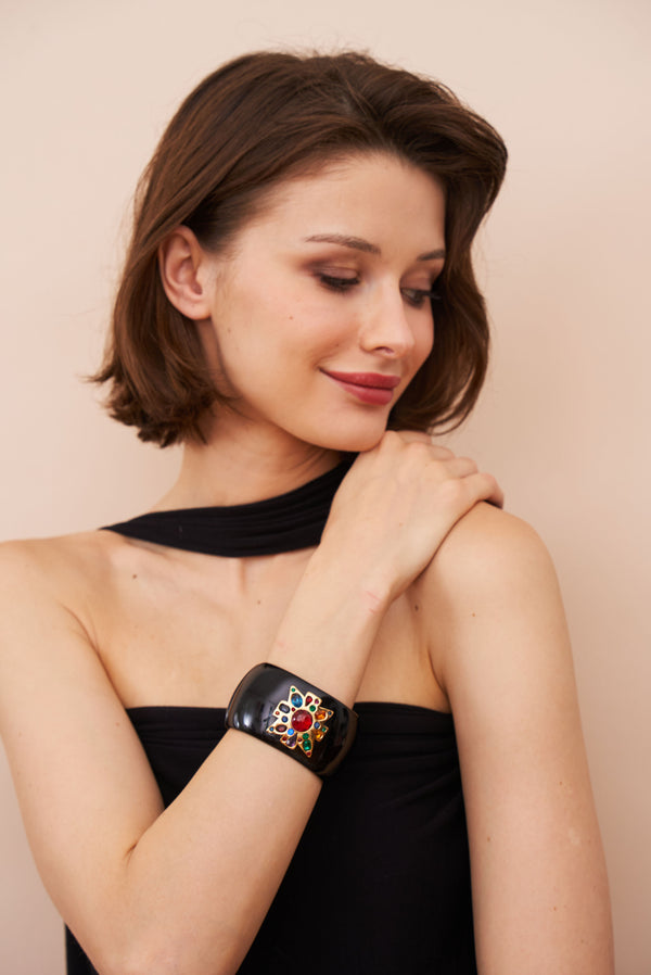 Kenneth Jay Lane Ruby Center Black Maltese Cross Bracelet