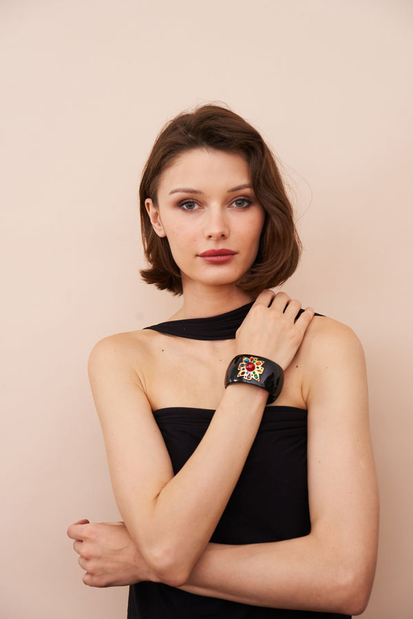 Kenneth Jay Lane Ruby Center Black Maltese Cross Bracelet